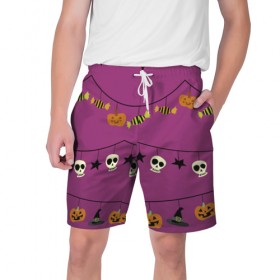 Мужские шорты 3D с принтом Happy Halloween в Петрозаводске,  полиэстер 100% | прямой крой, два кармана без застежек по бокам. Мягкая трикотажная резинка на поясе, внутри которой широкие завязки. Длина чуть выше колен | 