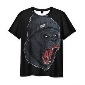 Мужская футболка 3D с принтом Горилла Бандит в Петрозаводске, 100% полиэфир | прямой крой, круглый вырез горловины, длина до линии бедер | swag | бандит | горилла | обезьяна
