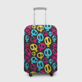 Чехол для чемодана 3D с принтом Веселый Хэллоуин в Петрозаводске, 86% полиэфир, 14% спандекс | двустороннее нанесение принта, прорези для ручек и колес | желтый | розовый | синий | череп
