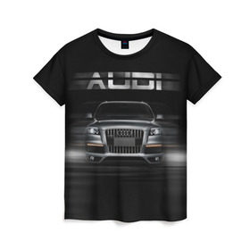 Женская футболка 3D с принтом Audi Q7 скорость в Петрозаводске, 100% полиэфир ( синтетическое хлопкоподобное полотно) | прямой крой, круглый вырез горловины, длина до линии бедер | audi | авто | автомобиль | ауди | кольца | красивая | кроссовер | крутая | марка | машина | надпись | немецкая иномарка | прикольная | тачка | черная | эмблема