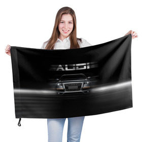 Флаг 3D с принтом Audi Q7 скорость в Петрозаводске, 100% полиэстер | плотность ткани — 95 г/м2, размер — 67 х 109 см. Принт наносится с одной стороны | audi | авто | автомобиль | ауди | кольца | красивая | кроссовер | крутая | марка | машина | надпись | немецкая иномарка | прикольная | тачка | черная | эмблема