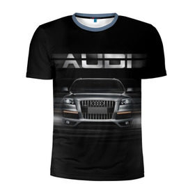 Мужская футболка 3D спортивная с принтом Audi Q7 скорость в Петрозаводске, 100% полиэстер с улучшенными характеристиками | приталенный силуэт, круглая горловина, широкие плечи, сужается к линии бедра | audi | авто | автомобиль | ауди | кольца | красивая | кроссовер | крутая | марка | машина | надпись | немецкая иномарка | прикольная | тачка | черная | эмблема