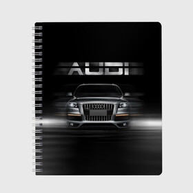 Тетрадь с принтом Audi Q7 скорость в Петрозаводске, 100% бумага | 48 листов, плотность листов — 60 г/м2, плотность картонной обложки — 250 г/м2. Листы скреплены сбоку удобной пружинной спиралью. Уголки страниц и обложки скругленные. Цвет линий — светло-серый
 | audi | авто | автомобиль | ауди | кольца | красивая | кроссовер | крутая | марка | машина | надпись | немецкая иномарка | прикольная | тачка | черная | эмблема