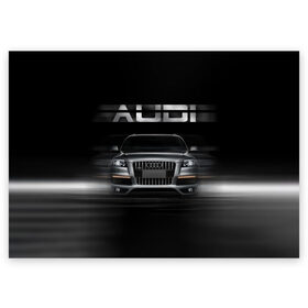 Поздравительная открытка с принтом Audi Q7 скорость в Петрозаводске, 100% бумага | плотность бумаги 280 г/м2, матовая, на обратной стороне линовка и место для марки
 | audi | авто | автомобиль | ауди | кольца | красивая | кроссовер | крутая | марка | машина | надпись | немецкая иномарка | прикольная | тачка | черная | эмблема