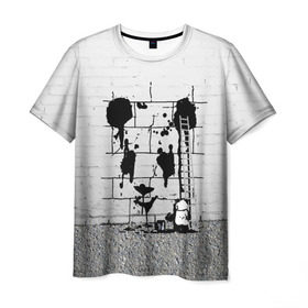 Мужская футболка 3D с принтом Панда вандал в Петрозаводске, 100% полиэфир | прямой крой, круглый вырез горловины, длина до линии бедер | бамбук | бамбуковый медведь | банка | животное | зубы | капли | когти | краска | красная книга | лапы | мишка | панда | подтеки | прикол | прикольный | рисует | следы | черный | япония