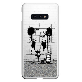 Чехол для Samsung S10E с принтом Панда вандал в Петрозаводске, Силикон | Область печати: задняя сторона чехла, без боковых панелей | бамбук | бамбуковый медведь | банка | животное | зубы | капли | когти | краска | красная книга | лапы | мишка | панда | подтеки | прикол | прикольный | рисует | следы | черный | япония