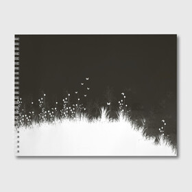 Альбом для рисования с принтом Ночная полянка в Петрозаводске, 100% бумага
 | матовая бумага, плотность 200 мг. | Тематика изображения на принте: бабочки | белый | кусты | ночь | цветы | чб | черно белое | черный