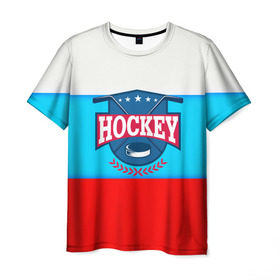 Мужская футболка 3D с принтом Hockey Russia в Петрозаводске, 100% полиэфир | прямой крой, круглый вырез горловины, длина до линии бедер | bandy | hockey | клюшка | коньки | лед | россия | русский хоккей | спорт | хоккей