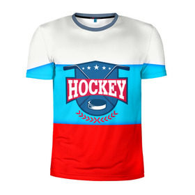 Мужская футболка 3D спортивная с принтом Hockey Russia в Петрозаводске, 100% полиэстер с улучшенными характеристиками | приталенный силуэт, круглая горловина, широкие плечи, сужается к линии бедра | bandy | hockey | клюшка | коньки | лед | россия | русский хоккей | спорт | хоккей
