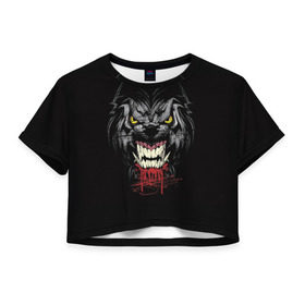 Женская футболка 3D укороченная с принтом Волк в Петрозаводске, 100% полиэстер | круглая горловина, длина футболки до линии талии, рукава с отворотами | волк | глаза | животное | зверь | клыки | кровь | оборотень | собака