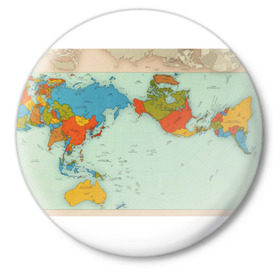 Значок с принтом Правильная карта мира. в Петрозаводске,  металл | круглая форма, металлическая застежка в виде булавки | authagraph world map | австралия | азия | америка | глобус | гренландия | дизайн карты мира | европа | карта | мир