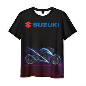 Мужская футболка 3D с принтом Suzuki в Петрозаводске, 100% полиэфир | прямой крой, круглый вырез горловины, длина до линии бедер | Тематика изображения на принте: suzuki | байк | мотик | мото | мотоцикл | спортбайк | сузуки