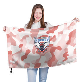 Флаг 3D с принтом Hockey в Петрозаводске, 100% полиэстер | плотность ткани — 95 г/м2, размер — 67 х 109 см. Принт наносится с одной стороны | камуфляж | каска | красный | спорт | шлем