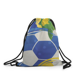 Рюкзак-мешок 3D с принтом Яркий футбол в Петрозаводске, 100% полиэстер | плотность ткани — 200 г/м2, размер — 35 х 45 см; лямки — толстые шнурки, застежка на шнуровке, без карманов и подкладки | бразилия | желтый | зеленый | игра | мяч | синий | цвет