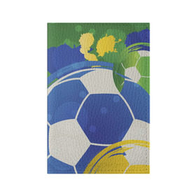 Обложка для паспорта матовая кожа с принтом Яркий футбол в Петрозаводске, натуральная матовая кожа | размер 19,3 х 13,7 см; прозрачные пластиковые крепления | бразилия | желтый | зеленый | игра | мяч | синий | цвет