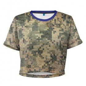 Женская футболка 3D укороченная с принтом Khaki 2 в Петрозаводске, 100% полиэстер | круглая горловина, длина футболки до линии талии, рукава с отворотами | армейская | военная | камуфляж | хаки