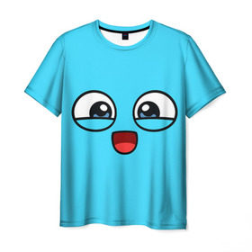 Мужская футболка 3D с принтом Эмодзи / Смайл (голубой цвет) в Петрозаводске, 100% полиэфир | прямой крой, круглый вырез горловины, длина до линии бедер | глаза | милые | подарок | смайл | смайлик | улыбка | эмодзи | эмоции