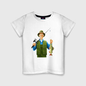 Детская футболка хлопок с принтом Папа-рыбак в Петрозаводске, 100% хлопок | круглый вырез горловины, полуприлегающий силуэт, длина до линии бедер | Тематика изображения на принте: 