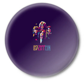 Значок с принтом Led Zeppelin Color в Петрозаводске,  металл | круглая форма, металлическая застежка в виде булавки | рок