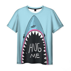 Мужская футболка 3D с принтом Обними Меня / Акула в Петрозаводске, 100% полиэфир | прямой крой, круглый вырез горловины, длина до линии бедер | Тематика изображения на принте: hug me | shark | челюсти