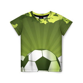 Детская футболка 3D с принтом Футбол без границ в Петрозаводске, 100% гипоаллергенный полиэфир | прямой крой, круглый вырез горловины, длина до линии бедер, чуть спущенное плечо, ткань немного тянется | зеленый | игра | мяч | поле