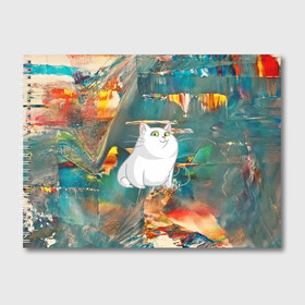 Альбом для рисования с принтом Белый котик в Петрозаводске, 100% бумага
 | матовая бумага, плотность 200 мг. | cat | арт | взгляд | кот | кот хипстер | котёнок | котятки | котятушки | кошечки | кошка | мордочка