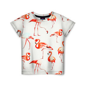 Детская футболка 3D с принтом Фламинго в Петрозаводске, 100% гипоаллергенный полиэфир | прямой крой, круглый вырез горловины, длина до линии бедер, чуть спущенное плечо, ткань немного тянется | арт | птицы | текстура | фламинго