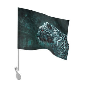 Флаг для автомобиля с принтом Леопард неоновый в Петрозаводске, 100% полиэстер | Размер: 30*21 см | гепард | леопард | темный | хищник