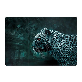 Магнитный плакат 3Х2 с принтом Леопард неоновый в Петрозаводске, Полимерный материал с магнитным слоем | 6 деталей размером 9*9 см | Тематика изображения на принте: гепард | леопард | темный | хищник