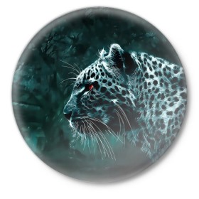 Значок с принтом Леопард неоновый в Петрозаводске,  металл | круглая форма, металлическая застежка в виде булавки | гепард | леопард | темный | хищник