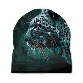 Шапка 3D с принтом Леопард неоновый в Петрозаводске, 100% полиэстер | универсальный размер, печать по всей поверхности изделия | гепард | леопард | темный | хищник