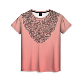Женская футболка 3D с принтом Кружевной воротник в Петрозаводске, 100% полиэфир ( синтетическое хлопкоподобное полотно) | прямой крой, круглый вырез горловины, длина до линии бедер | градиент | имитация | розовый