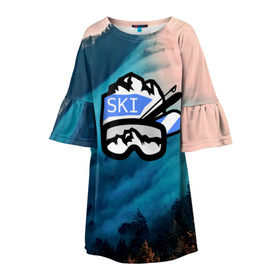 Детское платье 3D с принтом SKI в Петрозаводске, 100% полиэстер | прямой силуэт, чуть расширенный к низу. Круглая горловина, на рукавах — воланы | ski patrol | sport | возвышение | возвышенность | гора | горка | национальный парк | облака | склон | снег | спорт | холм