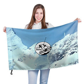 Флаг 3D с принтом Лыжный спорт в Петрозаводске, 100% полиэстер | плотность ткани — 95 г/м2, размер — 67 х 109 см. Принт наносится с одной стороны | ski patrol | sport | возвышение | возвышенность | гора | горка | национальный парк | облака | склон | снег | спорт | холм