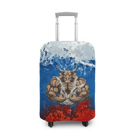 Чехол для чемодана 3D с принтом Бык триколор в Петрозаводске, 86% полиэфир, 14% спандекс | двустороннее нанесение принта, прорези для ручек и колес | abstraction | grunge | абстракция | буйвол | бык | краска | русский | триколор | я русский