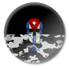 Значок с принтом Made in Cuba в Петрозаводске,  металл | круглая форма, металлическая застежка в виде булавки | camouflage | made in cuba | skull | абстракция | города | камуфляж | куба | нация | страны | текстуры | череп