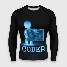 Мужской рашгард 3D с принтом Coder   программист кодировщик в Петрозаводске,  |  | it | programmer | голова | загрузка | код | надпись | неоновый | ноги | программный | руки | светящийся | страница | технологии | хакер | человек | человечек | шифровальщик | экран