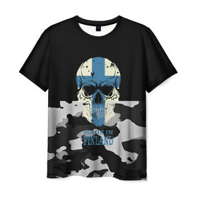 Мужская футболка 3D с принтом Made in Finland в Петрозаводске, 100% полиэфир | прямой крой, круглый вырез горловины, длина до линии бедер | camouflage | made in finland | skull | абстракция | города | камуфляж | нация | страны | текстуры | череп