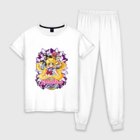 Женская пижама хлопок с принтом Sailor Moon Crystal в Петрозаводске, 100% хлопок | брюки и футболка прямого кроя, без карманов, на брюках мягкая резинка на поясе и по низу штанин | sailor moon | аниме | анимэ | волосы | глаза | девочка | косы | луна в матроске | месяц | мультик | мультсериал | мультфильм | се | сейлор | сейлор ви | сейлор винера | сейлор марс | сейлор меркурий