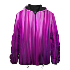 Мужская куртка 3D с принтом фиолетово-черные краски в Петрозаводске, ткань верха — 100% полиэстер, подклад — флис | прямой крой, подол и капюшон оформлены резинкой с фиксаторами, два кармана без застежек по бокам, один большой потайной карман на груди. Карман на груди застегивается на липучку | color | violet | акварель | краски | полосы | фиолетовый | цвет | черный | ярко