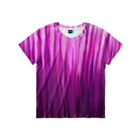 Детская футболка 3D с принтом фиолетово-черные краски в Петрозаводске, 100% гипоаллергенный полиэфир | прямой крой, круглый вырез горловины, длина до линии бедер, чуть спущенное плечо, ткань немного тянется | color | violet | акварель | краски | полосы | фиолетовый | цвет | черный | ярко