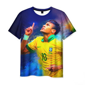 Мужская футболка 3D с принтом Neymar в Петрозаводске, 100% полиэфир | прямой крой, круглый вырез горловины, длина до линии бедер | neymar | неймар | сборная бразилии