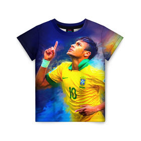 Детская футболка 3D с принтом Neymar в Петрозаводске, 100% гипоаллергенный полиэфир | прямой крой, круглый вырез горловины, длина до линии бедер, чуть спущенное плечо, ткань немного тянется | neymar | неймар | сборная бразилии