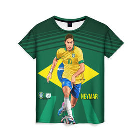 Женская футболка 3D с принтом Neymar в Петрозаводске, 100% полиэфир ( синтетическое хлопкоподобное полотно) | прямой крой, круглый вырез горловины, длина до линии бедер | neymar | неймар | сборная бразилии