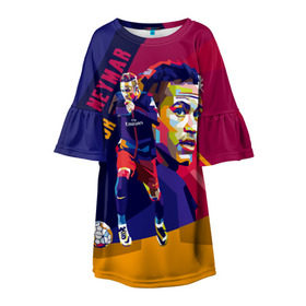 Детское платье 3D с принтом Neymar в Петрозаводске, 100% полиэстер | прямой силуэт, чуть расширенный к низу. Круглая горловина, на рукавах — воланы | Тематика изображения на принте: neymar | неймар | сборная бразилии