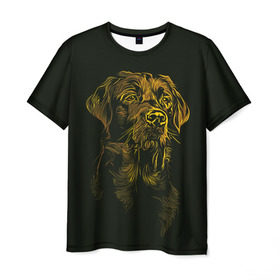Мужская футболка 3D с принтом Верный друг в Петрозаводске, 100% полиэфир | прямой крой, круглый вырез горловины, длина до линии бедер | голова | желтый | пес | собака | черный