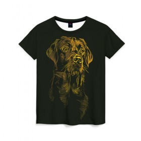 Женская футболка 3D с принтом Верный друг в Петрозаводске, 100% полиэфир ( синтетическое хлопкоподобное полотно) | прямой крой, круглый вырез горловины, длина до линии бедер | голова | желтый | пес | собака | черный