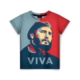 Детская футболка 3D с принтом Фидель Кастро в Петрозаводске, 100% гипоаллергенный полиэфир | прямой крой, круглый вырез горловины, длина до линии бедер, чуть спущенное плечо, ткань немного тянется | Тематика изображения на принте: cuba | fidel | диктатор | коммунизм | куба | президент | фидель