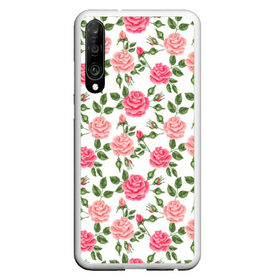 Чехол для Honor P30 с принтом РОЗЫ ПАТТЕРН ROSES PATTERN в Петрозаводске, Силикон | Область печати: задняя сторона чехла, без боковых панелей | абстракция | коллаж | паттерн | растения | розы | цветы