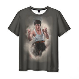 Мужская футболка 3D с принтом Брюс Ли в Петрозаводске, 100% полиэфир | прямой крой, круглый вырез горловины, длина до линии бедер | актер | блюс | боец | каратэ | кунг фу | ли | спорт